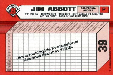 1989 Bowman - Collector's Edition (Tiffany) #39 Jim Abbott Back