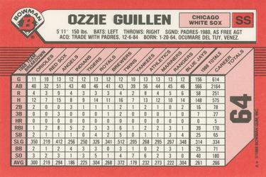 1989 Bowman - Collector's Edition (Tiffany) #64 Ozzie Guillen Back