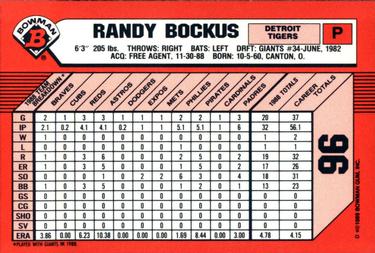 1989 Bowman - Collector's Edition (Tiffany) #96 Randy Bockus Back