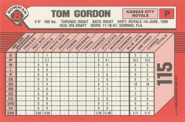 1989 Bowman - Collector's Edition (Tiffany) #115 Tom Gordon Back