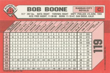 1989 Bowman - Collector's Edition (Tiffany) #119 Bob Boone Back