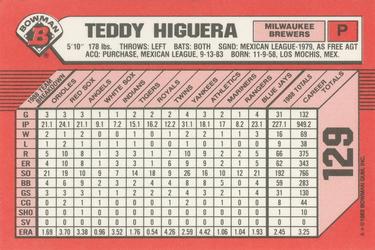 1989 Bowman - Collector's Edition (Tiffany) #129 Teddy Higuera Back