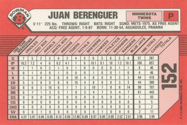 1989 Bowman - Collector's Edition (Tiffany) #152 Juan Berenguer Back