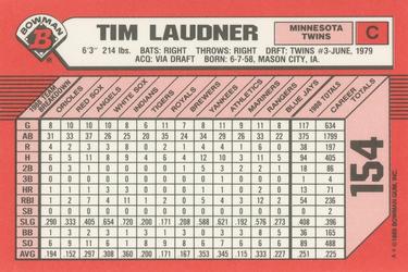1989 Bowman - Collector's Edition (Tiffany) #154 Tim Laudner Back