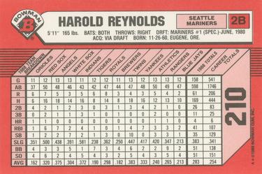 1989 Bowman - Collector's Edition (Tiffany) #210 Harold Reynolds Back
