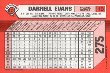 1989 Bowman - Collector's Edition (Tiffany) #275 Darrell Evans Back