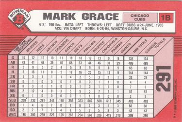 1989 Bowman - Collector's Edition (Tiffany) #291 Mark Grace Back