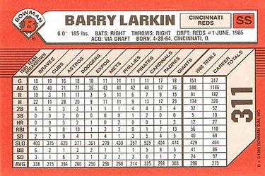 1989 Bowman - Collector's Edition (Tiffany) #311 Barry Larkin Back