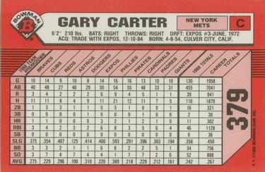 1989 Bowman - Collector's Edition (Tiffany) #379 Gary Carter Back