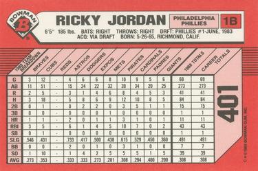 1989 Bowman - Collector's Edition (Tiffany) #401 Ricky Jordan Back