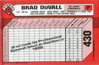 1989 Bowman - Collector's Edition (Tiffany) #430 Brad DuVall Back