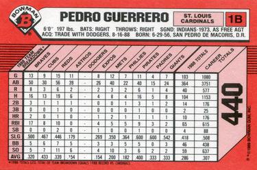 1989 Bowman - Collector's Edition (Tiffany) #440 Pedro Guerrero Back