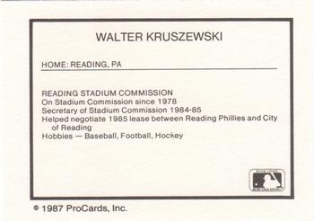 1987 ProCards #NNO Walter Kruszewski Back