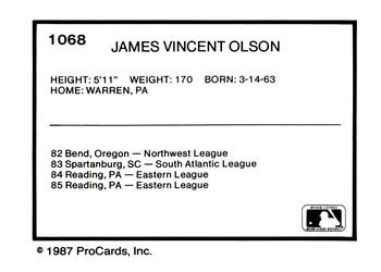 1987 ProCards #1068 James Vincent Olson Back