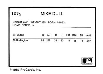 1987 ProCards #1075 Mike Dull Back