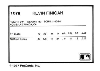 1987 ProCards #1079 Kevin Finigan Back