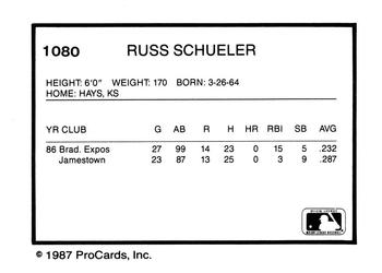 1987 ProCards #1080 Russ Schueler Back