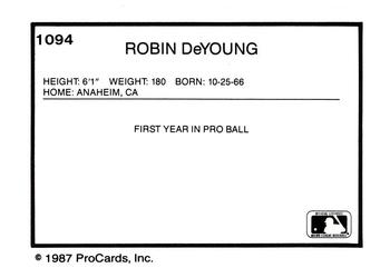 1987 ProCards #1094 Robin DeYoung Back