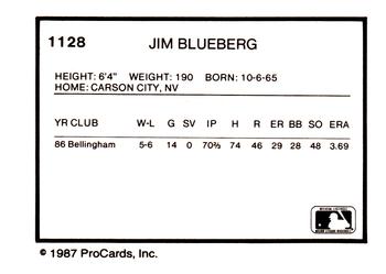 1987 ProCards #1128 Jim Blueberg Back