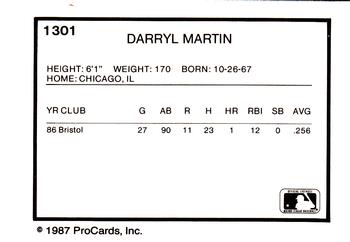 1987 ProCards #1301 Darryl Martin Back