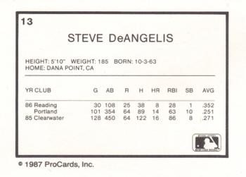 1987 ProCards #13 Steve DeAngelis Back