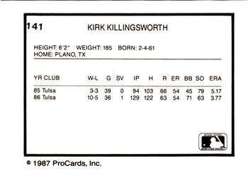 1987 ProCards #141 Kirk Killingsworth Back