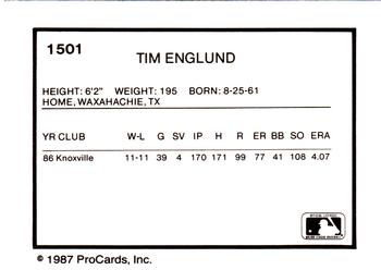1987 ProCards #1501 Tim Englund Back