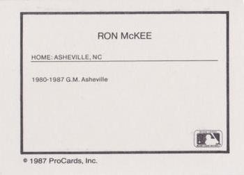 1987 ProCards #NNO Ron McKee Back