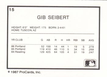 1987 ProCards #15 Gib Seibert Back