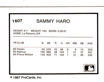 1987 ProCards #1607 Sammy Haro Back