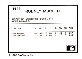 1987 ProCards #1644 Rodney Murrell Back
