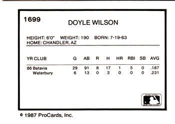 1987 ProCards #1699 Doyle Wilson Back