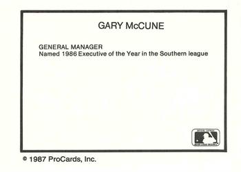 1987 ProCards #NNO Gary McCune Back