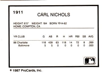 1987 ProCards #1911 Carl Nichols Back