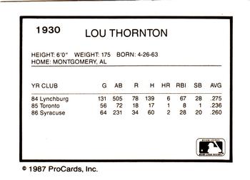 1987 ProCards #1930 Lou Thornton Back