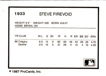 1987 ProCards #1933 Steve Fireovid Back