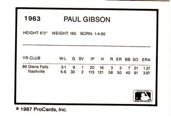 1987 ProCards #1963 Paul Gibson Back