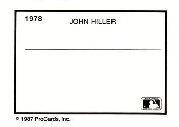 1987 ProCards #1978 John Hiller Back
