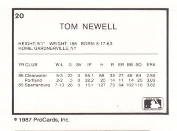 1987 ProCards #20 Tom Newell Back
