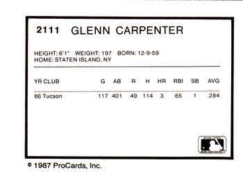 1987 ProCards #2111 Glenn Carpenter Back