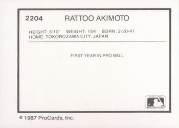 1987 ProCards #2204 Rattoo Akimoto Back