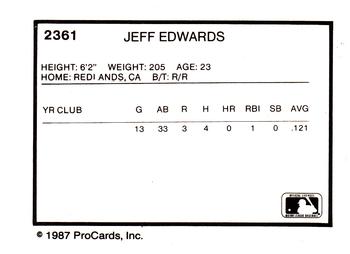 1987 ProCards #2361 Jeff Edwards Back