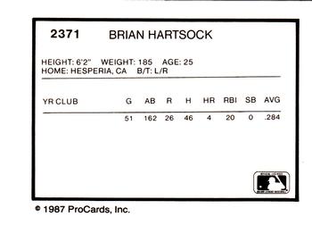 1987 ProCards #2371 Brian Hartsock Back