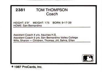 1987 ProCards #2381 Tom Thompson Back