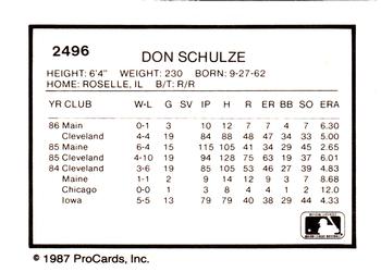 1987 ProCards #2496 Don Schulze Back