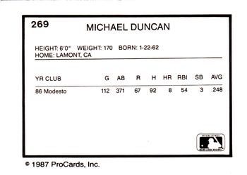 1987 ProCards #269 Michael Duncan Back
