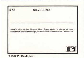 1987 ProCards #273 Steve Gokey Back