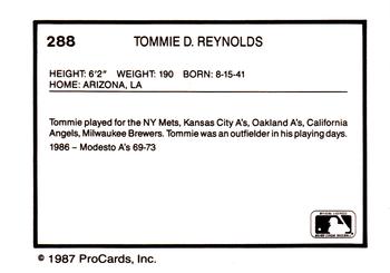 1987 ProCards #288 Tommie Reynolds Back