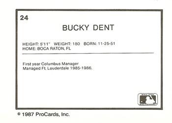 1987 ProCards #24 Bucky Dent Back