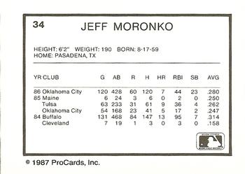 1987 ProCards #34 Jeff Moronko Back